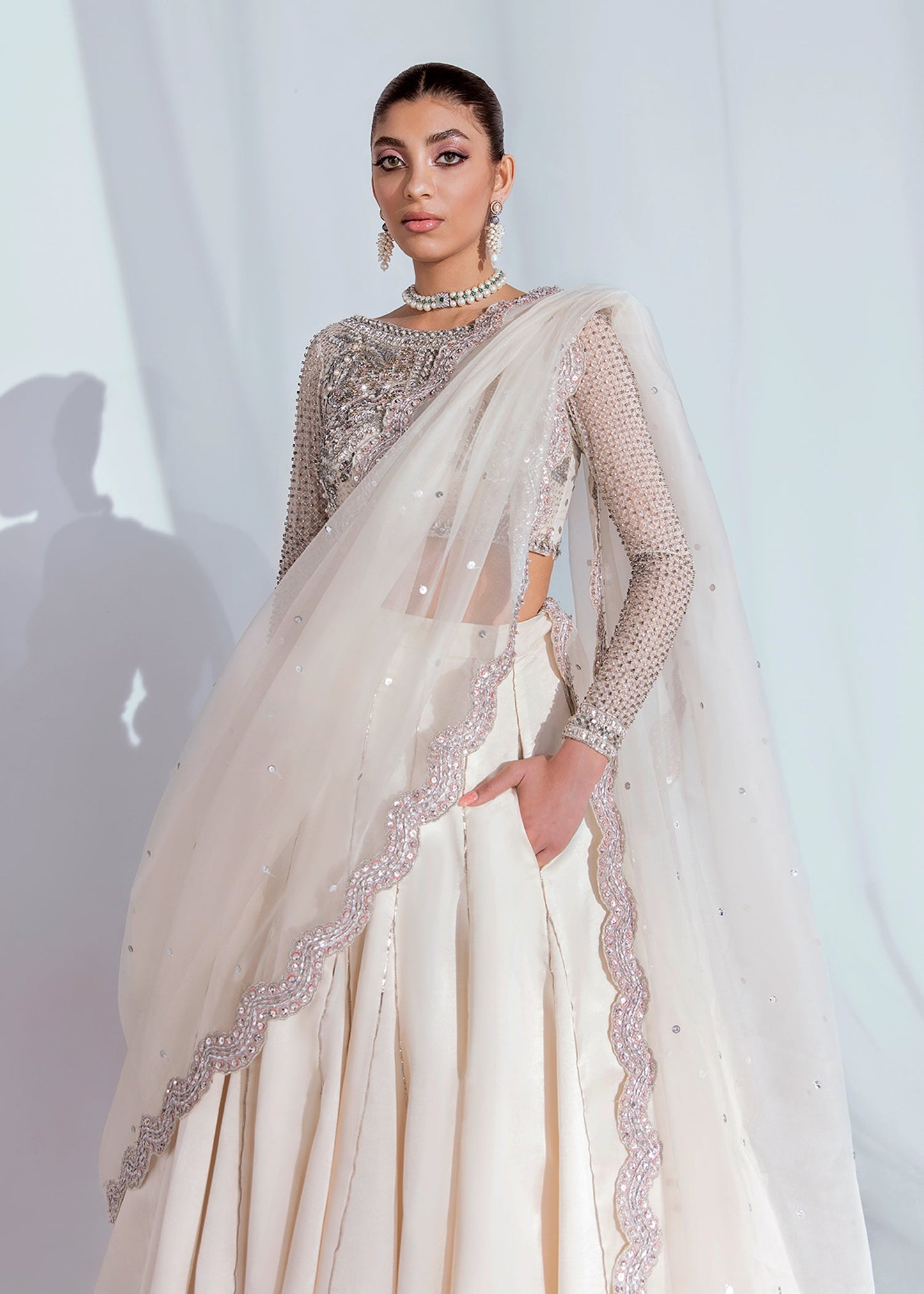 Hussain rehar white heavy wedding edition