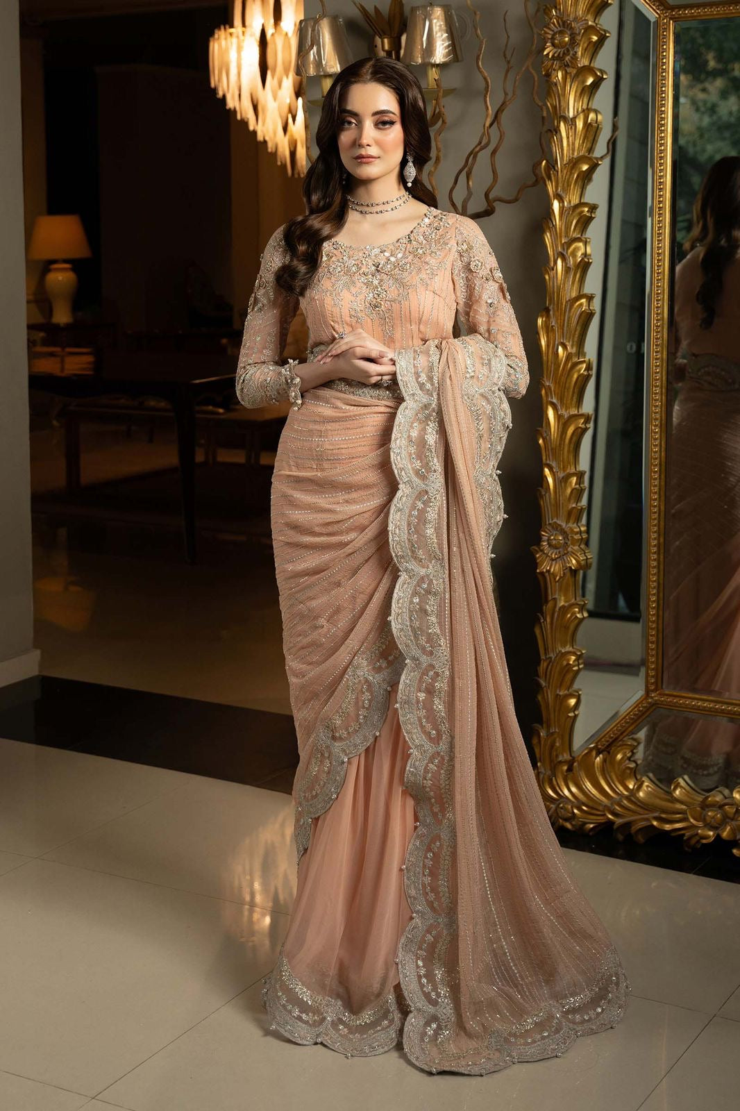 Pink peach saree