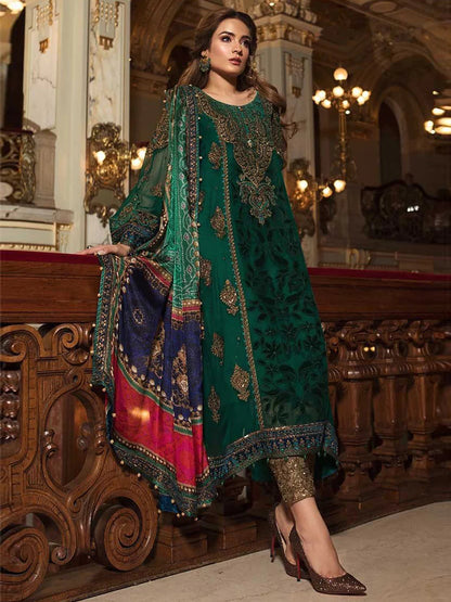 MARIA.B EMBROIDERED CHIFFON UNSTITCHED 3 PIECE SUIT MB D-05 - WEDDING COLLECTION