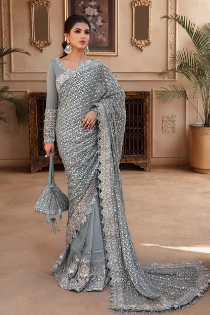 GREY ELEGANCE EMBROIDERED SAREE-00S-009