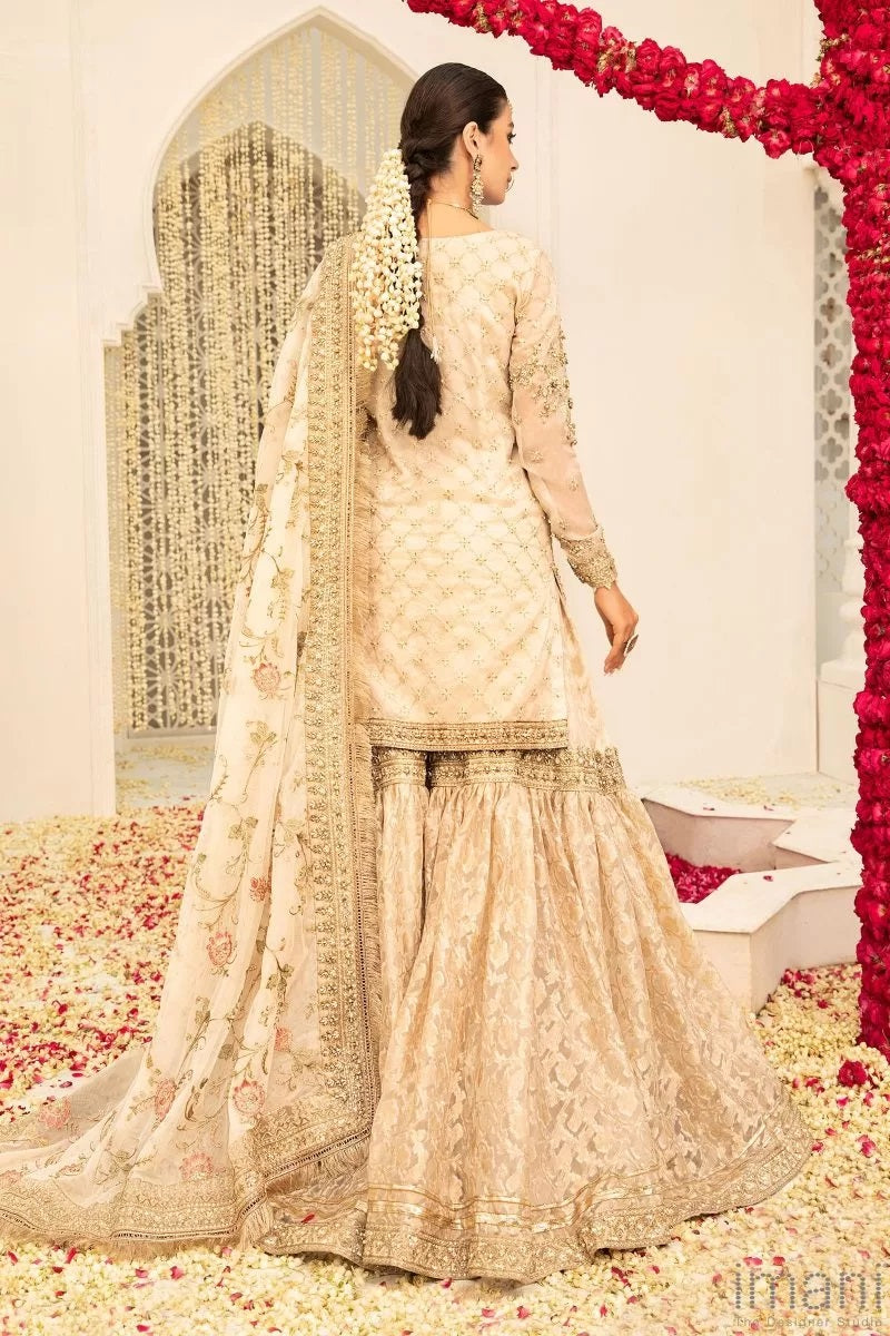 Ivory Gold Mb Elegant Pakistani Embroidered Bridal Wedding Stitched Dresses Collection 00W