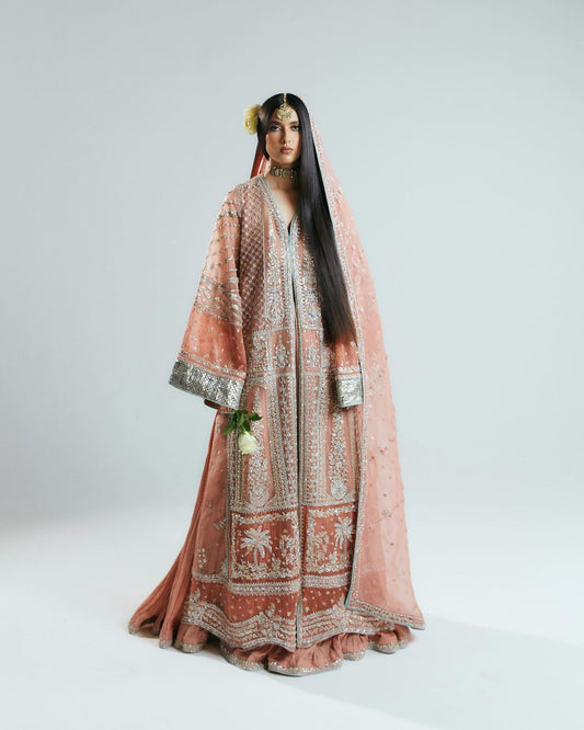 Hussain rehar white peach pink wedding edition