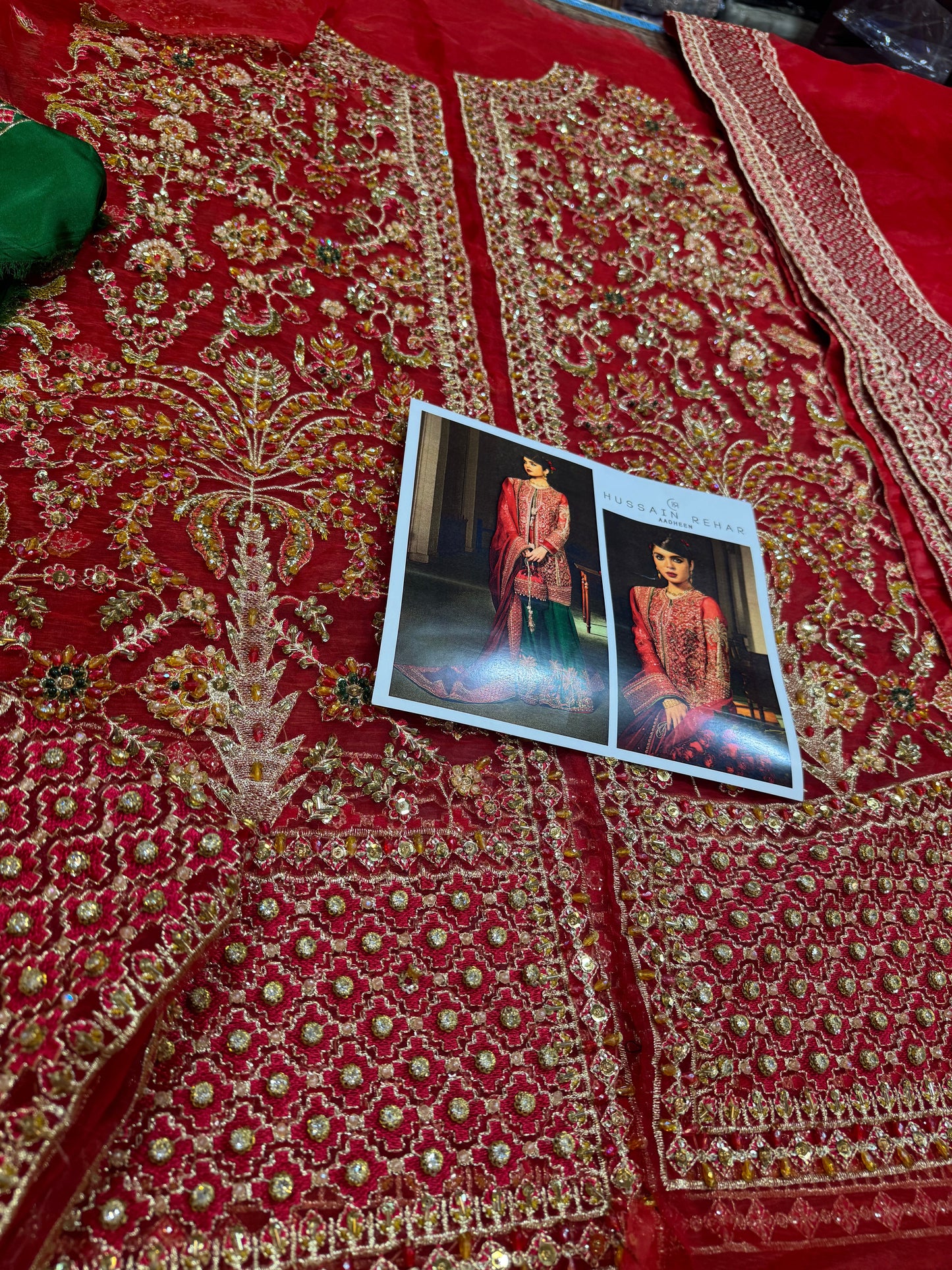 Hussain rehar red green wedding edition