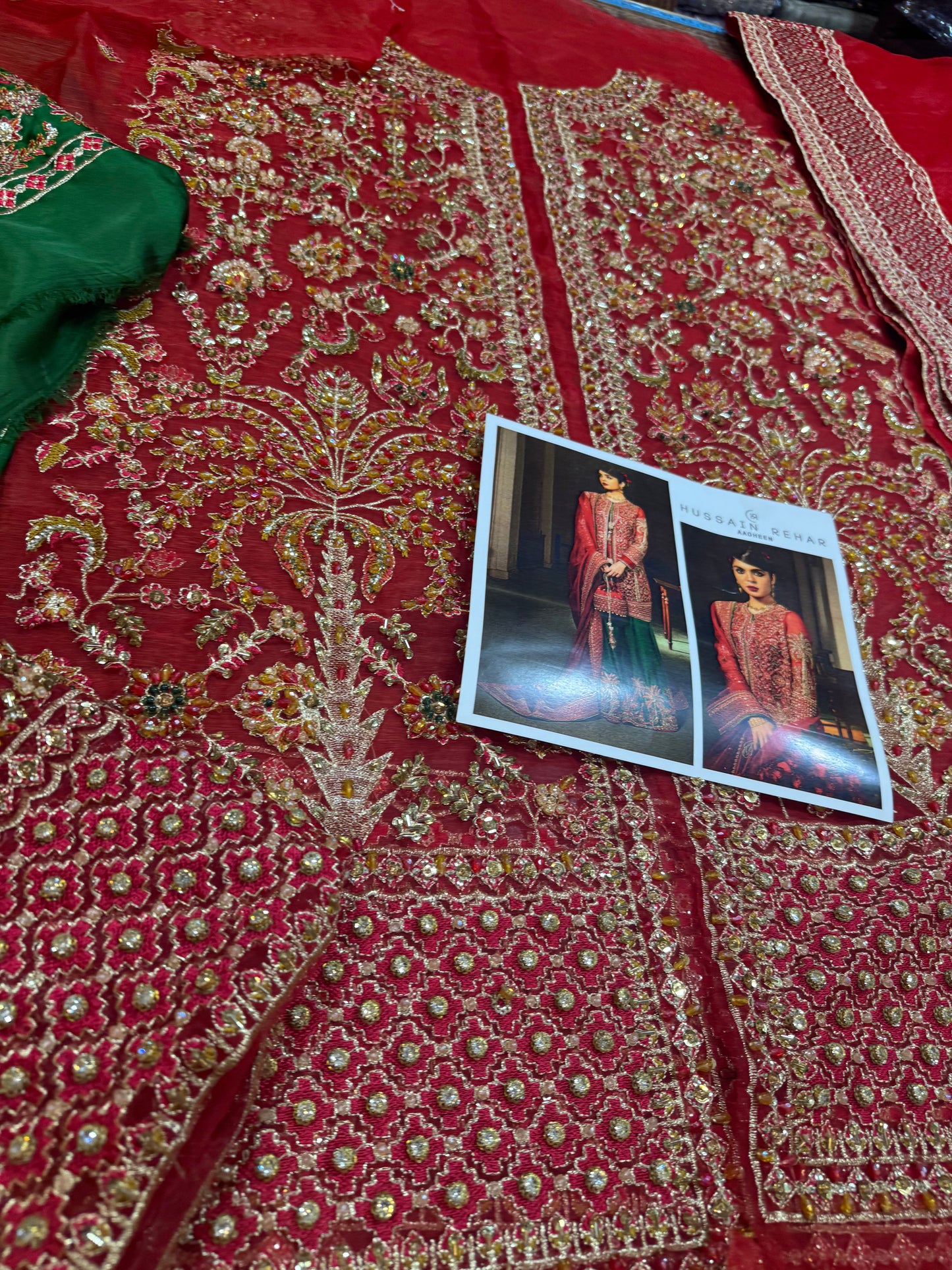 Hussain rehar red green wedding edition