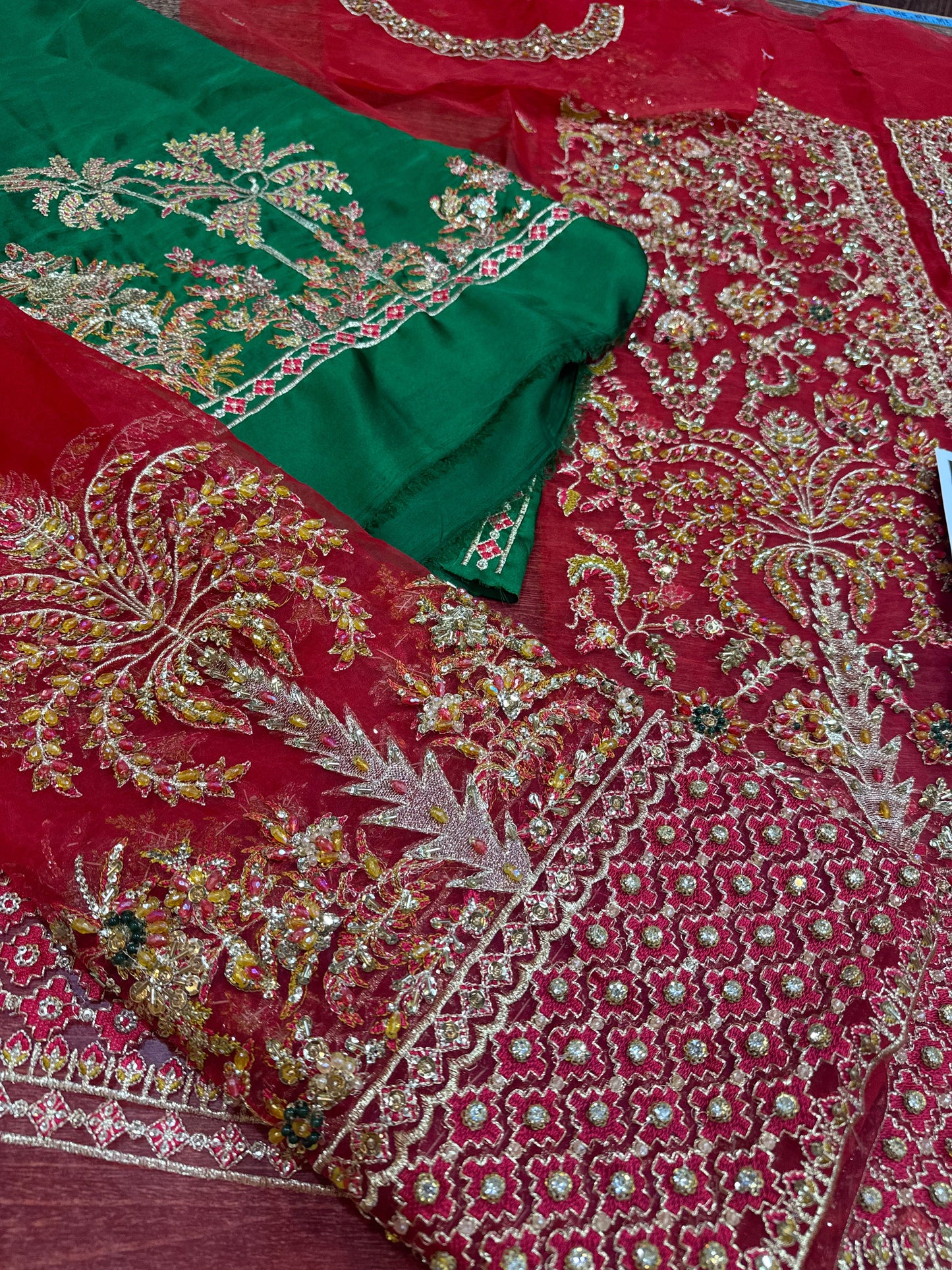 Hussain rehar red green wedding edition