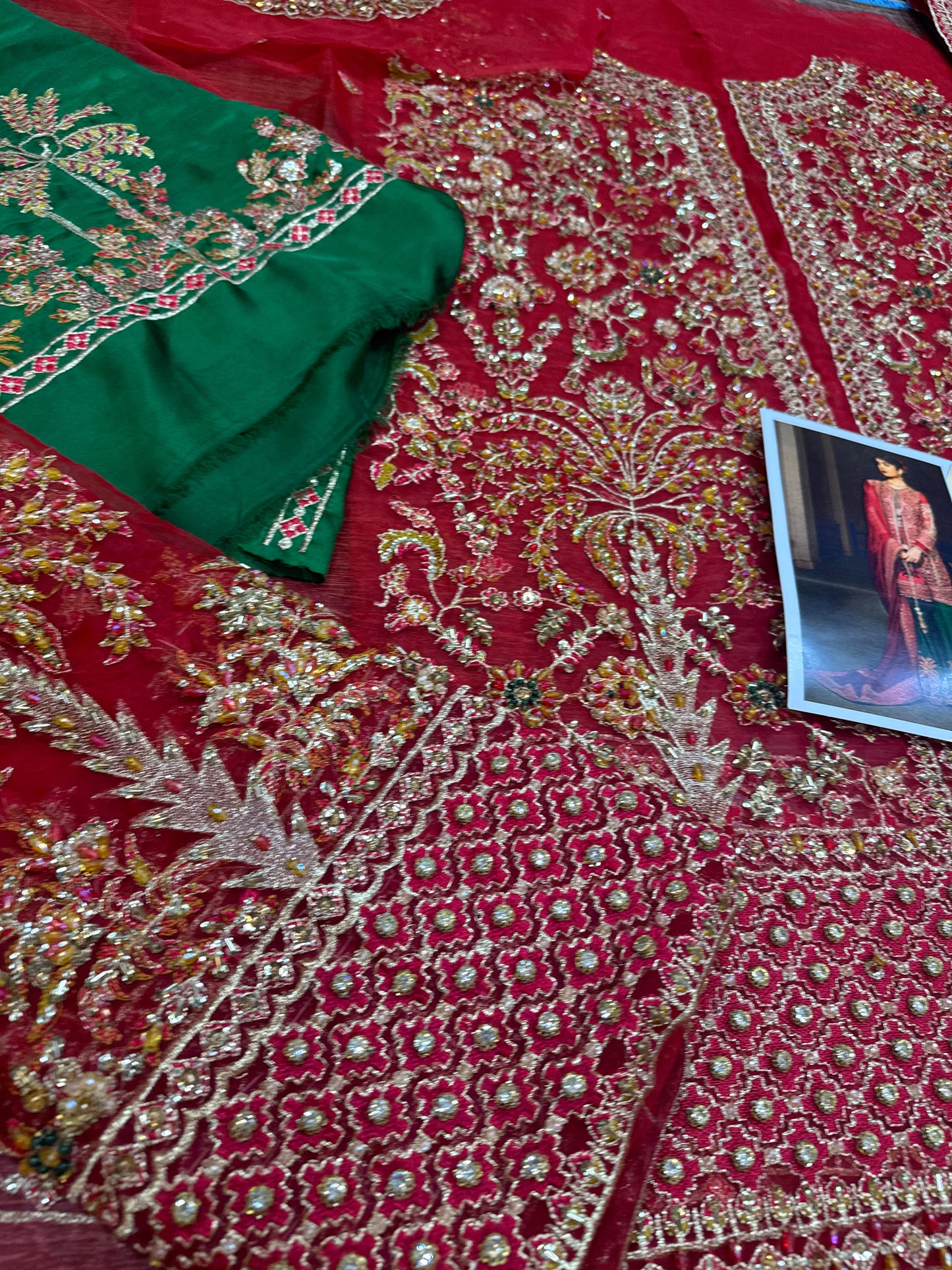 Hussain rehar red green wedding edition