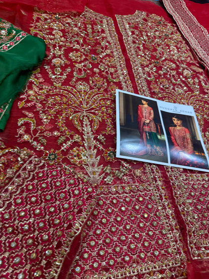 Hussain rehar red green wedding edition