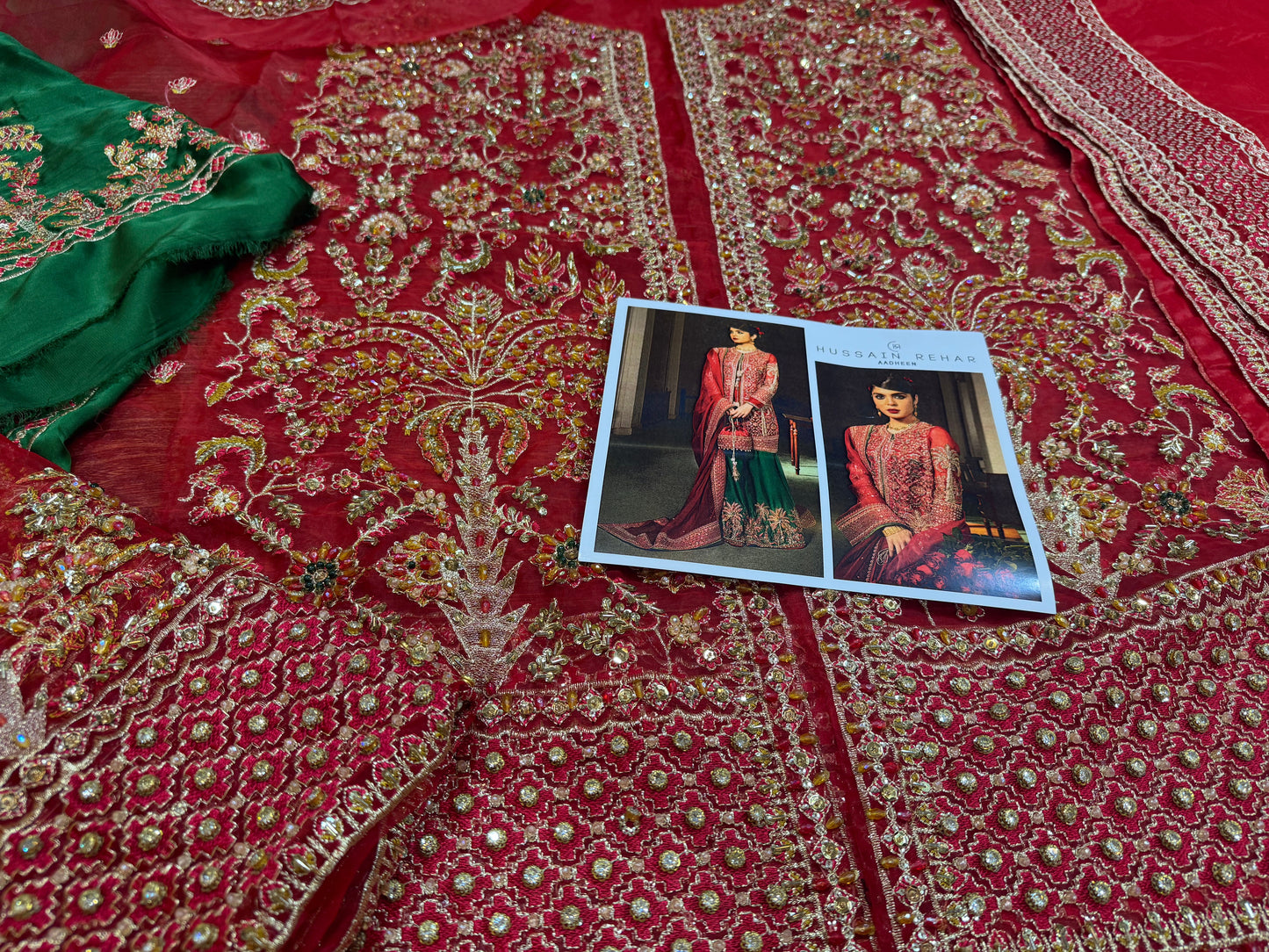 Hussain rehar red green wedding edition