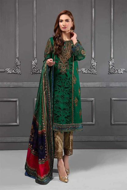 MARIA.B EMBROIDERED CHIFFON UNSTITCHED 3 PIECE SUIT MB D-05 - WEDDING COLLECTION