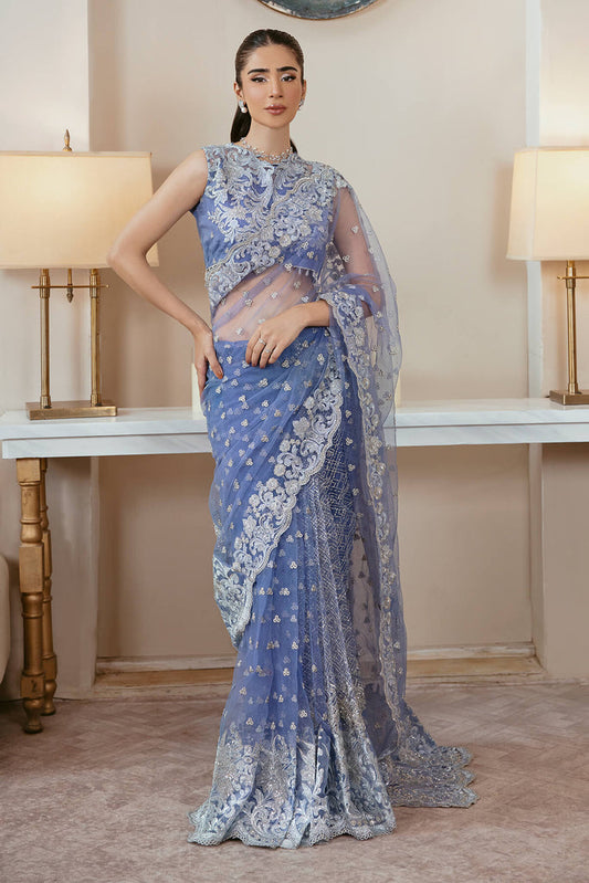 Tiffany Blue Saree Elegant Pakistani Embroidered Wedding Stitched Dresses Collection-00S