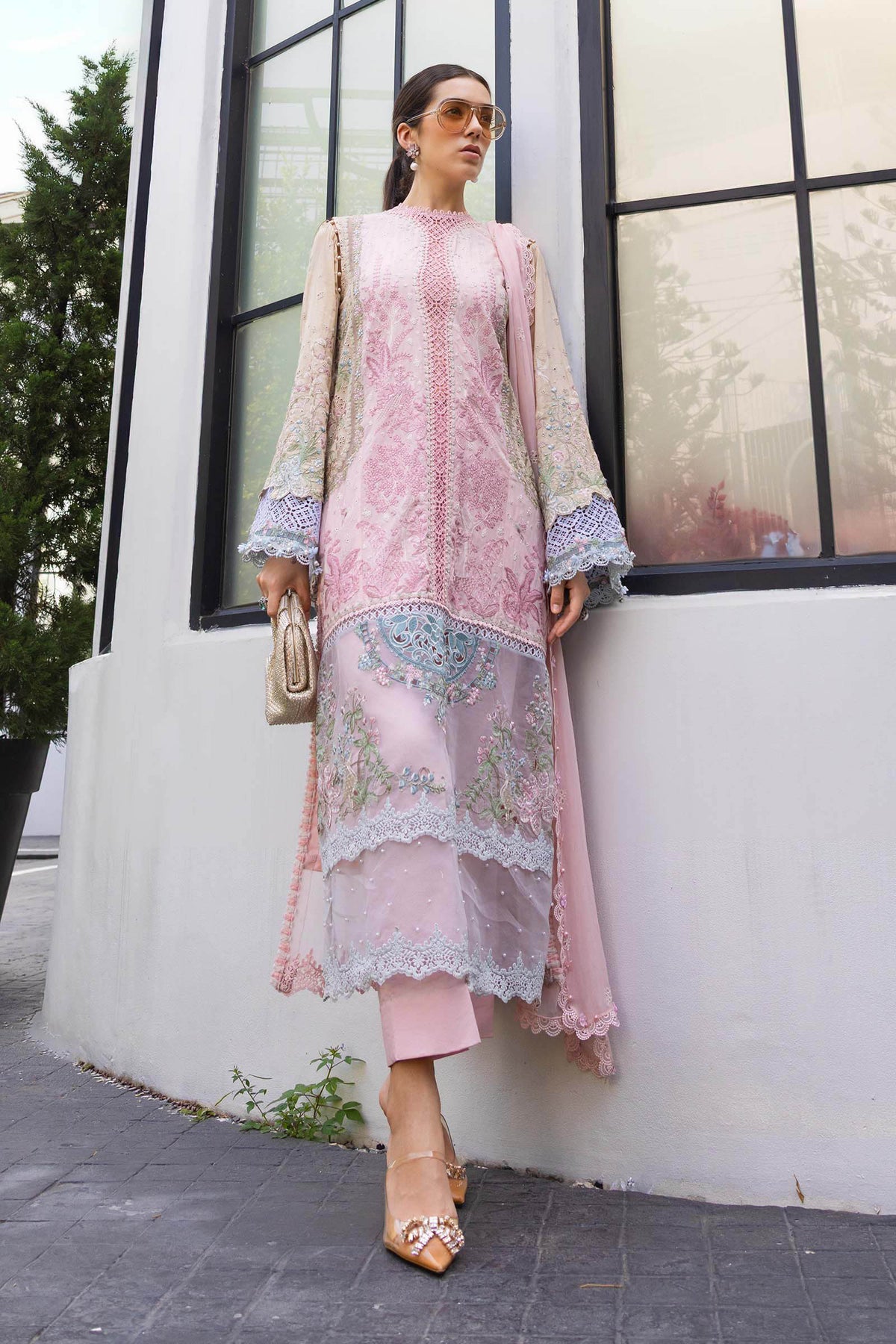 Pink Embroidered