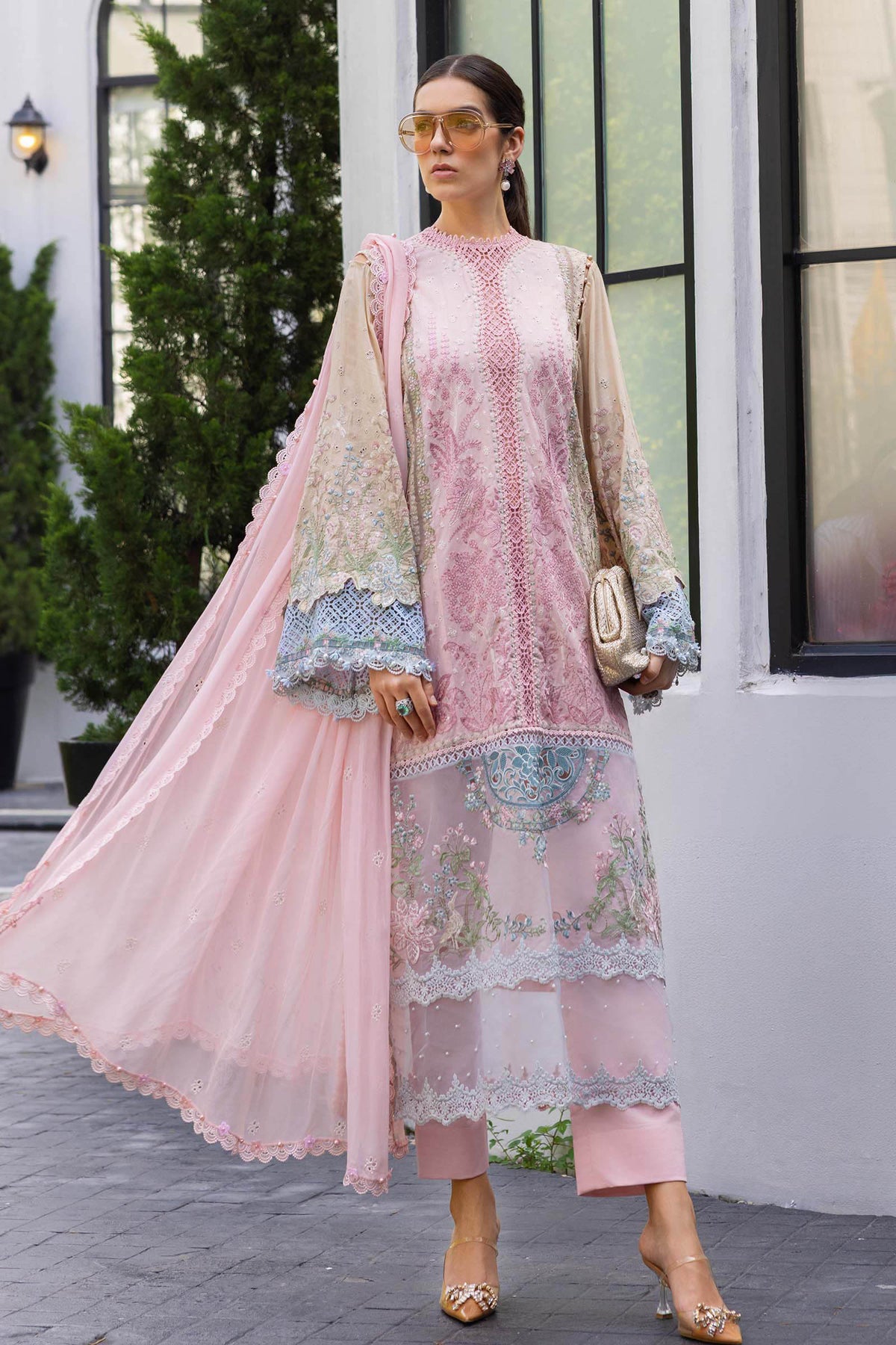 Pink Embroidered