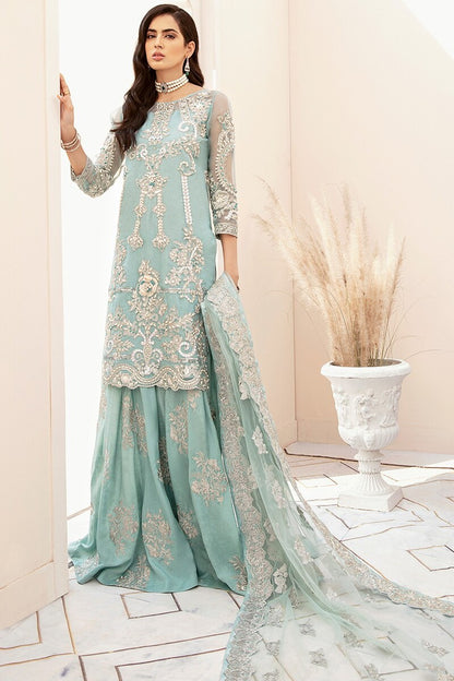 Party Gharara In Ice Blue-00F