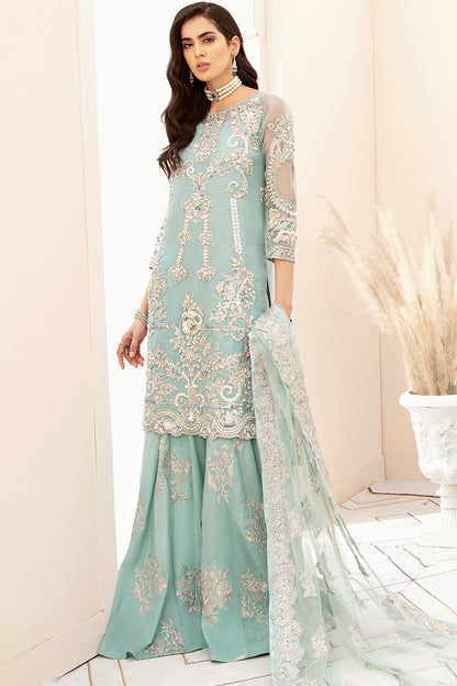 Party Gharara In Ice Blue-00F