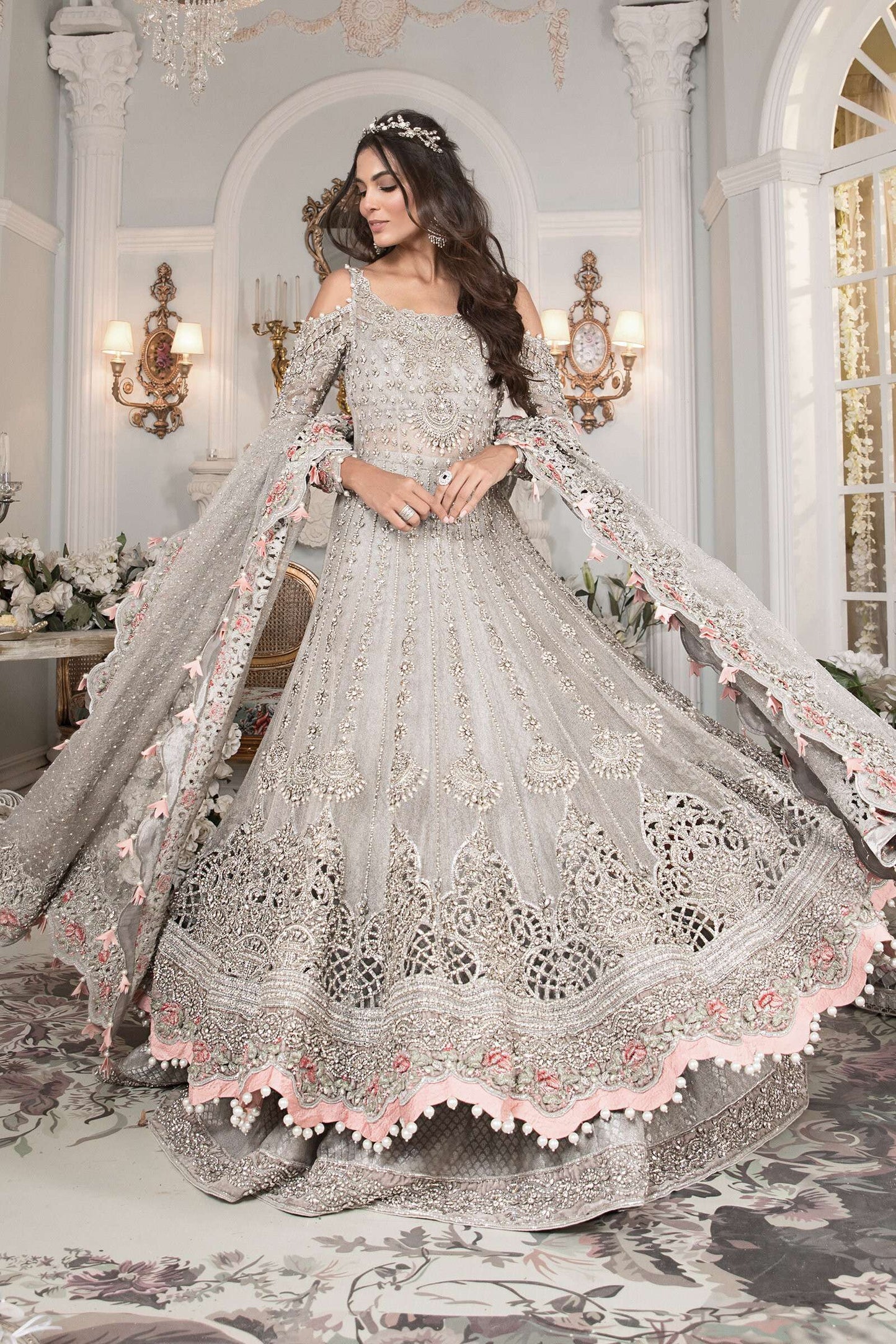 White Bridal Dress In Gown Lehenga-00F