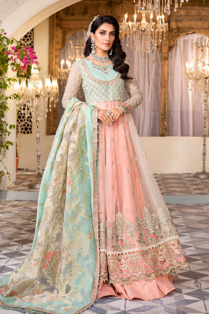 Pearl White, Peach And Aqua Embroidered Luxury-00F