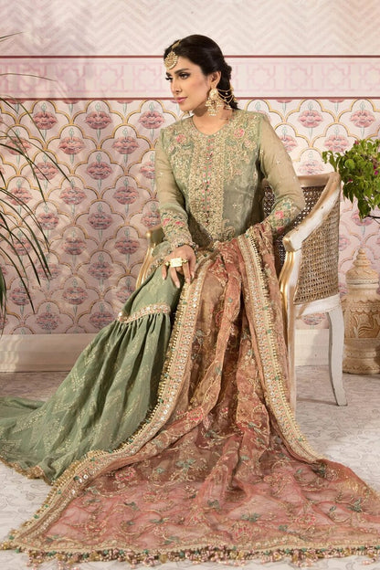 Pistachio Green & Salmon Pink Gharara-00F