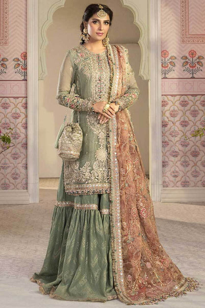 Pistachio Green & Salmon Pink Gharara-00F